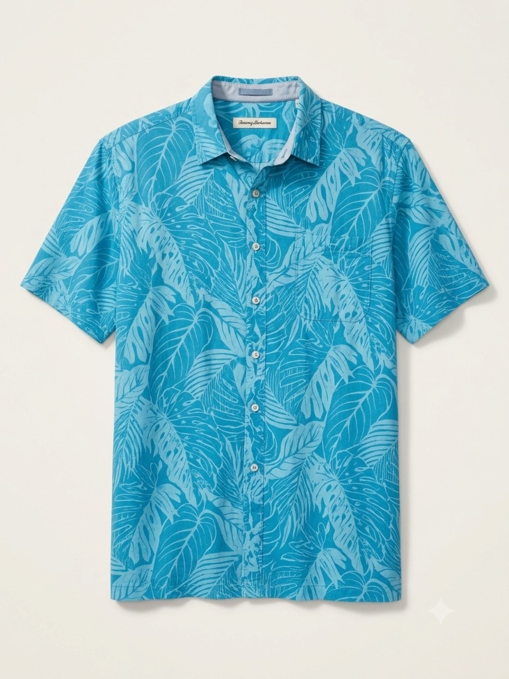 Tommy Bahama Teal Tropical Leaf Short-Sleeve Button-Up Shirt Large